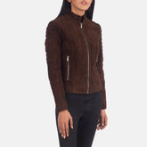 Tiris Mocha Suede Quilted Biker Jacket